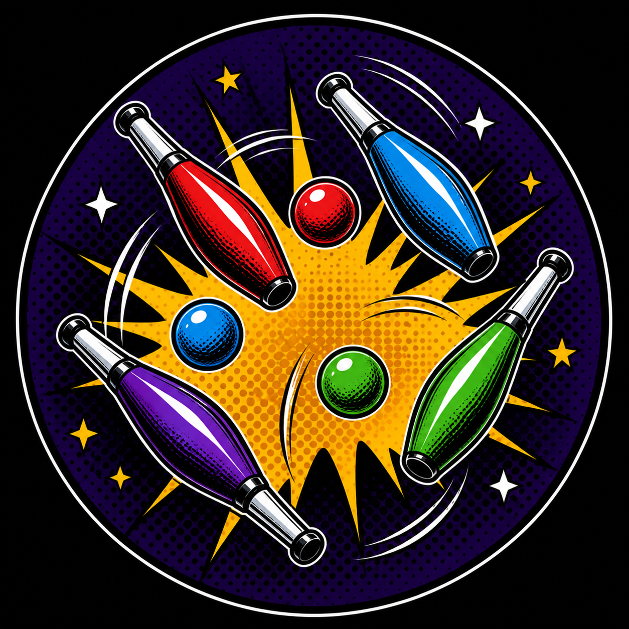 illustration of juggling balls and pins