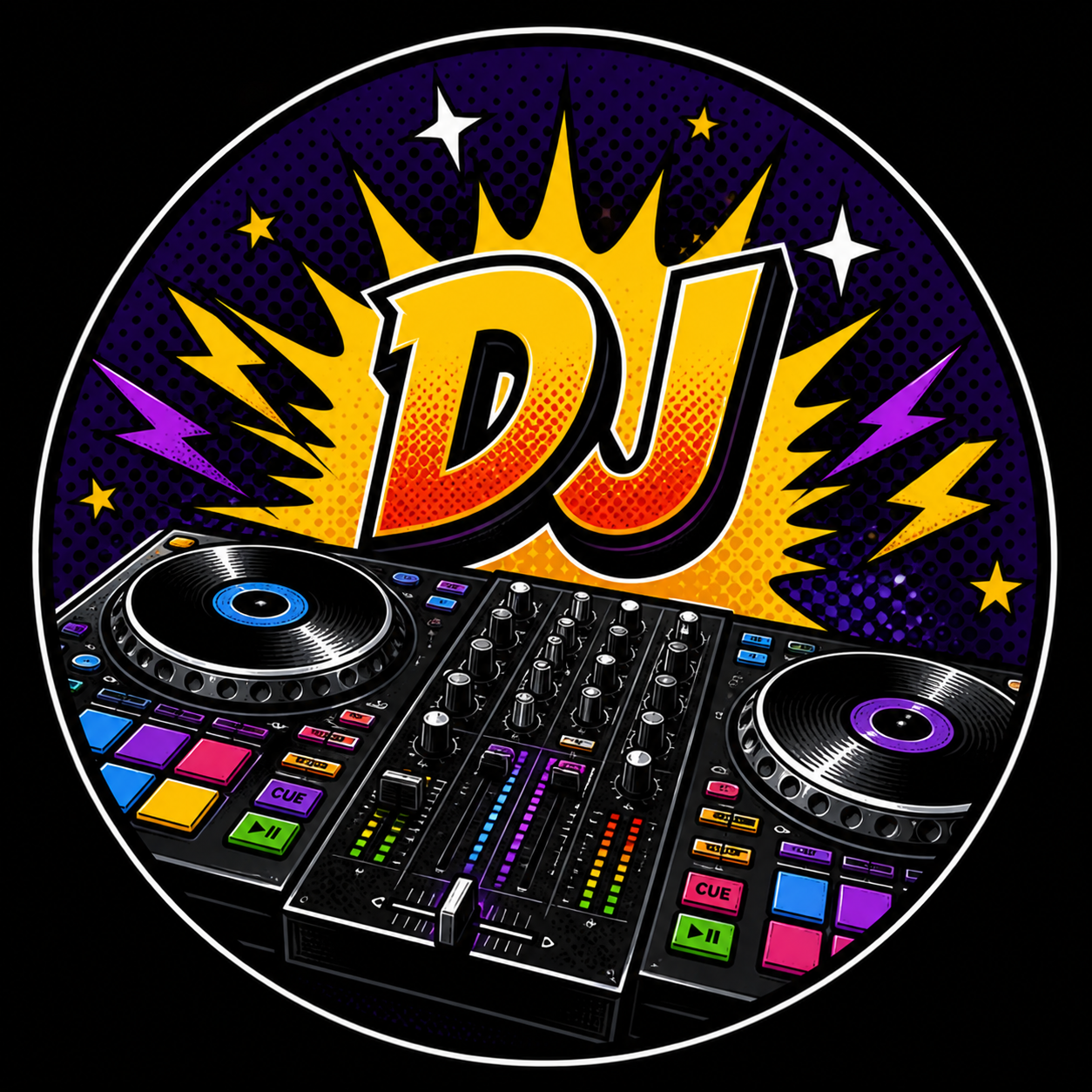illustration of colorful turntables