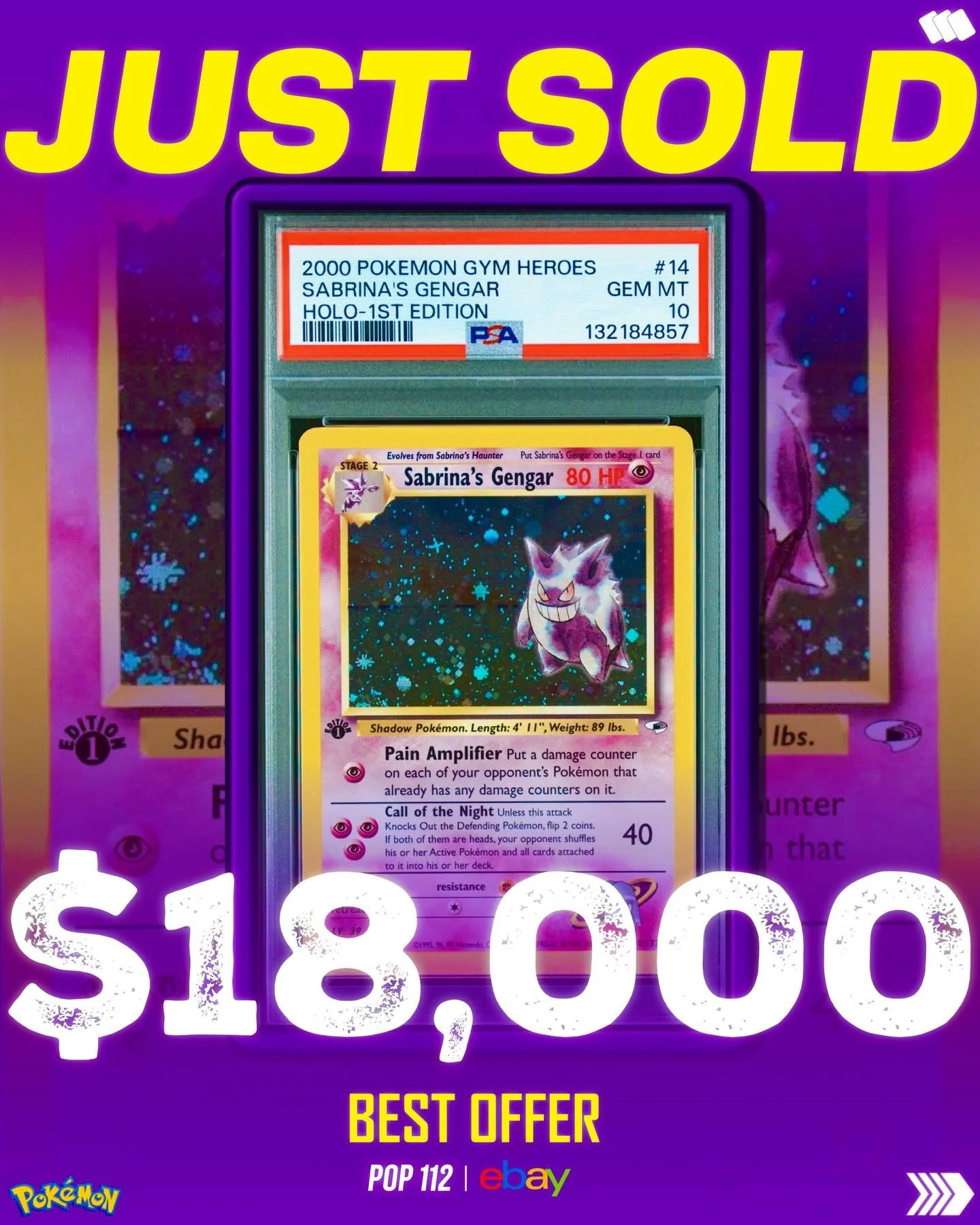🚨JUST SOLD🚨

💰Swipe to check out some top listings that sold on @ebay today + yesterday🔥

👻Sabrina&rsquo;s Gengar is going back up setting a new public ATH to $18K🚀🤯

✅All @ebay sales are confirmed paid using the product research tool.

💙Tap 