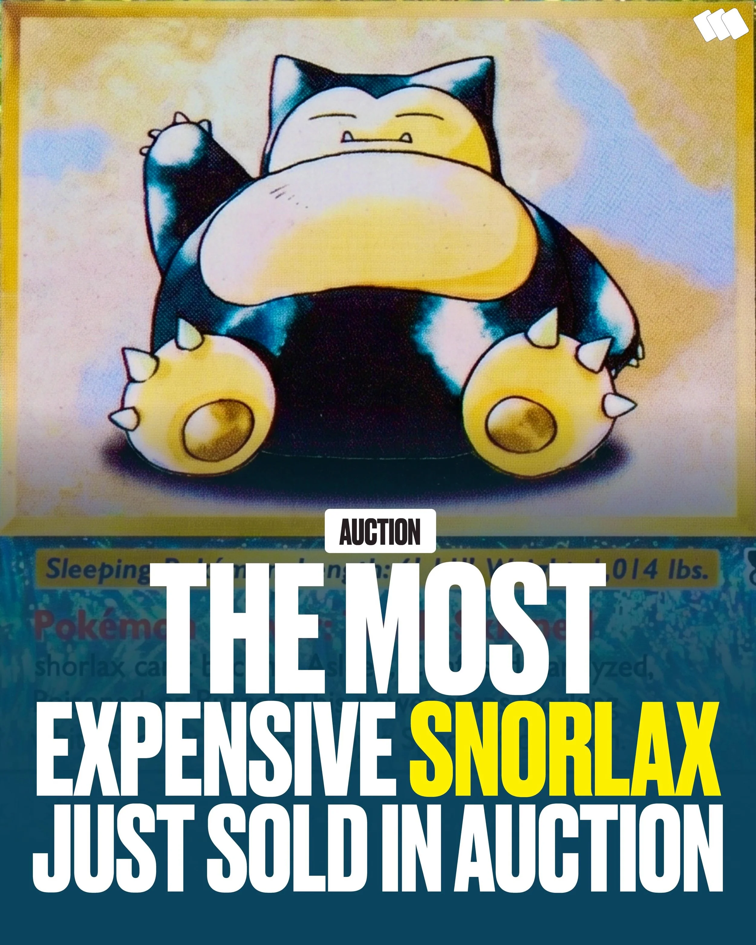 $120,000 for a Snorlax card😴💰

One of the most iconic Pok&eacute;mon from the early 2000s just set a new public sales record at auction on @collect 

The 2002 Legendary Collection Reverse Foil Snorlax in PSA 10 closed at $120K after 30 bids🤯 

Onl