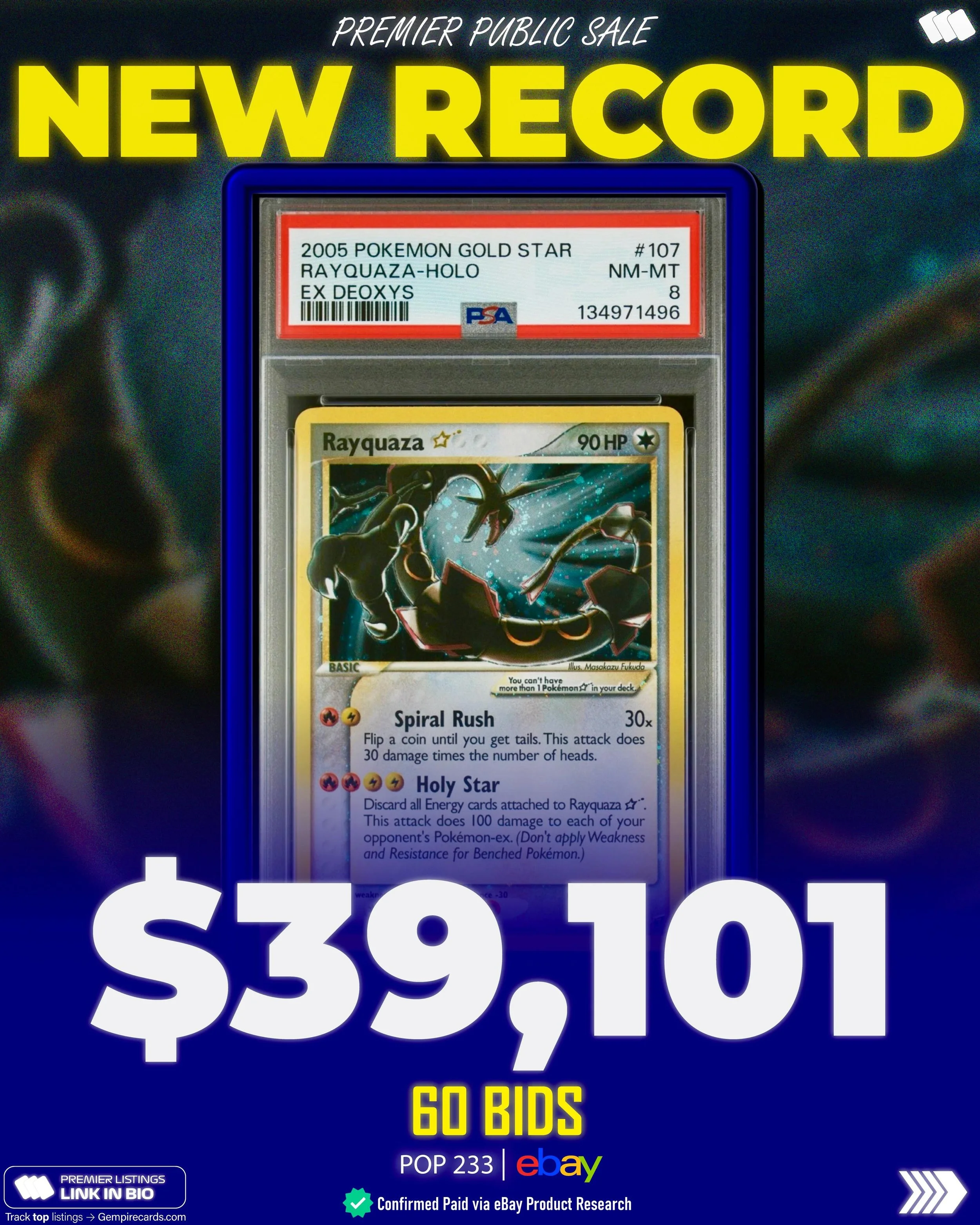 PSA 8 Rayquaza or PSA 10 Charizard Fire Red? 

Both nearly $40K which is insane. 

Market just keeps going🚀

#pokemon #pokemonpsa #pok&eacute;mon #investing #pokemoncollector