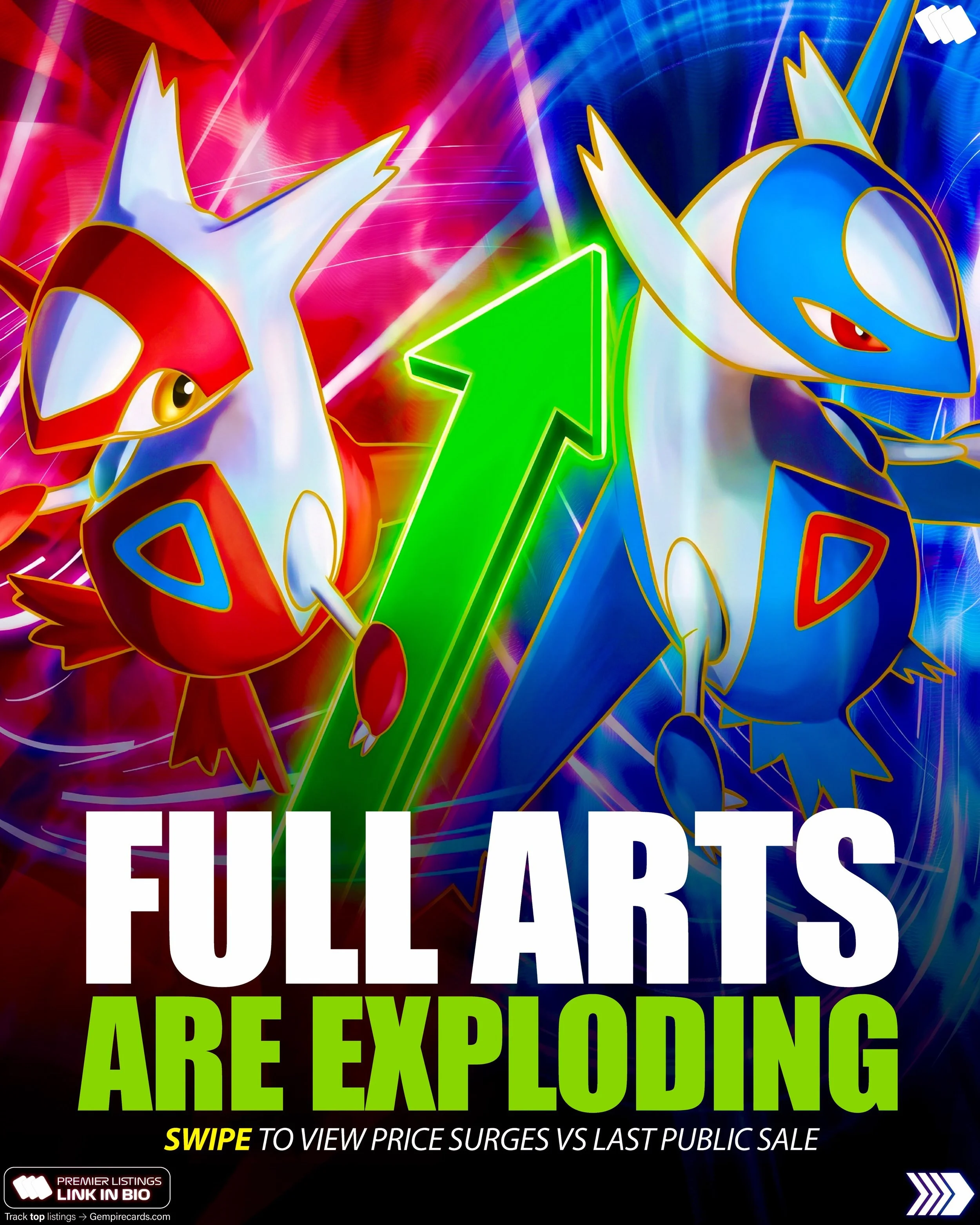 THE FULL ART MARKET JUST WOKE UP 👀

Some of the lowest-population Full Arts are returning to public auction and the gap between prior sales is getting wild.

Mewtwo EX jumped from $7,281 to $115,000. Celebi EX went from $3,000 to $60,000. Even cards