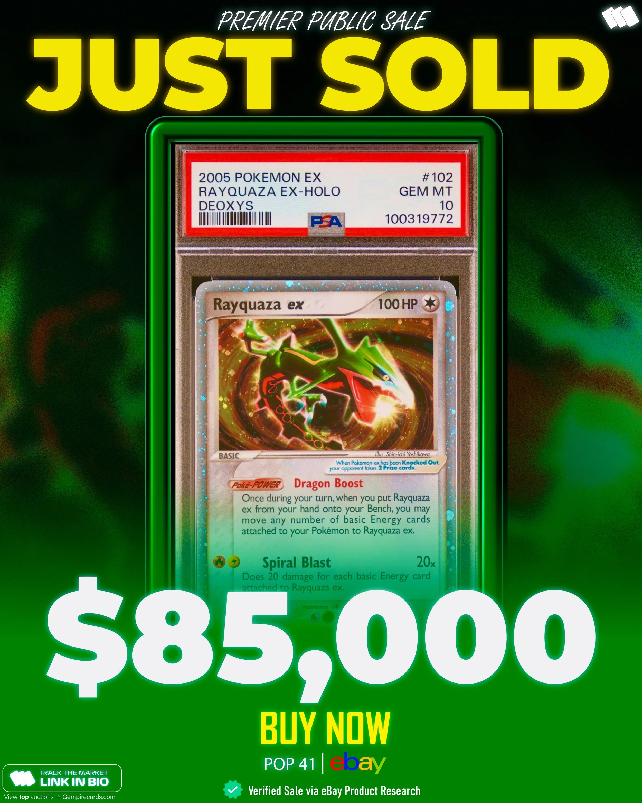 Some big sales the last few days all verified in product research tool. Auctions have been on fire, but BINs have also been competitive. 

Plasma Zard was sniped in hours today after one sold last night for $10K more. 

Both Kyogre Black Star Promos 