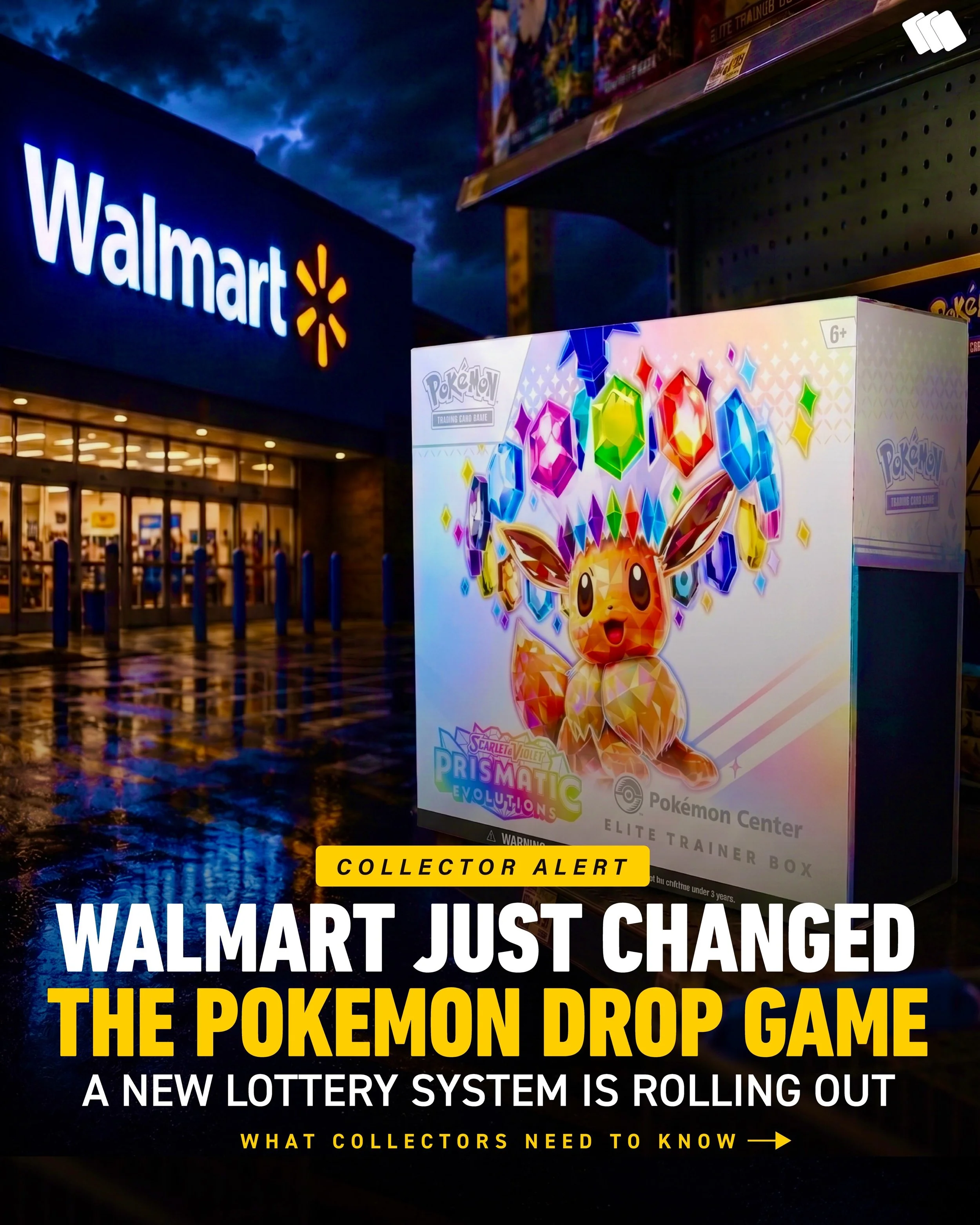 🚨 Walmart is testing a new way to handle high-demand Pok&eacute;mon drops. 👀

Instead of racing bots and other buyers at checkout, collectors can enter a limited-time drawing for the chance to purchase select products.

The first drawing featured a