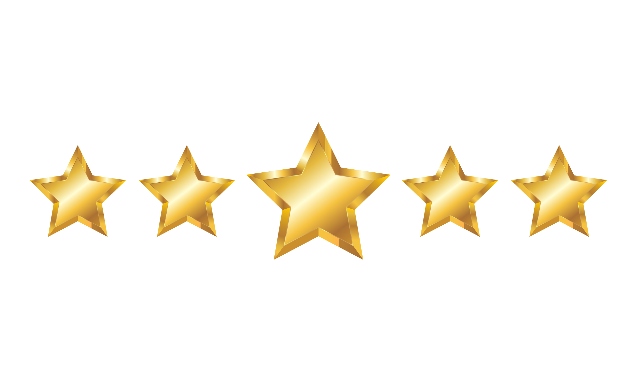 Five golden stars on a white background with a black border, with the middle star larger than the others.