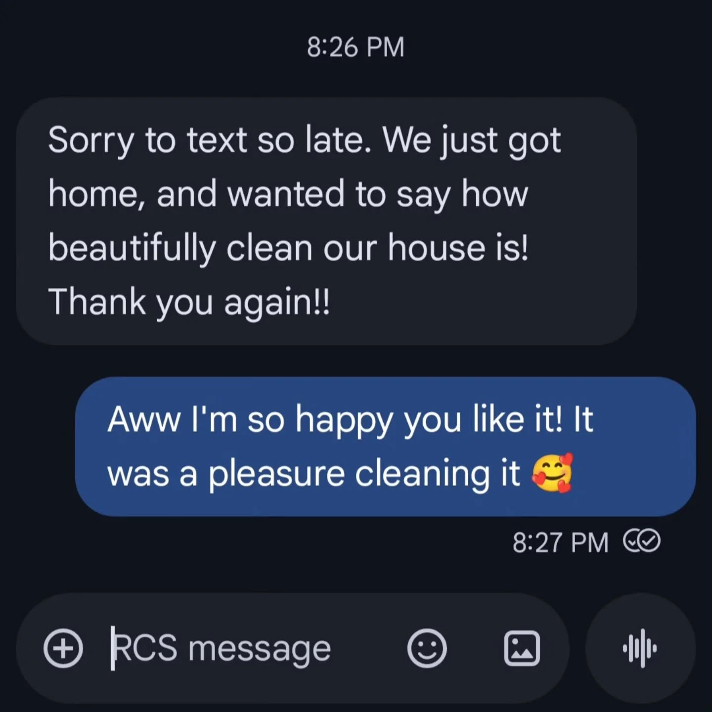 Texts like this will always make me smile. This is why I love what I do. 🥹🧼