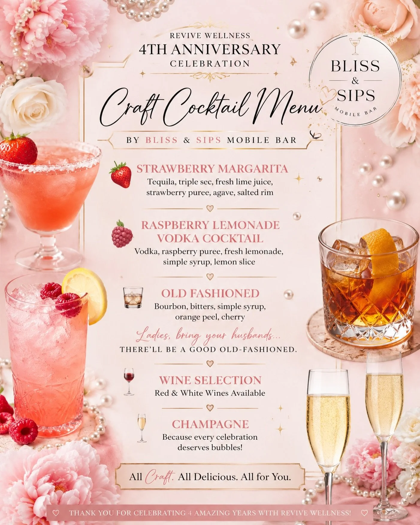 🥂✨ Vendor Spotlight: @bliss_sips_mb ✨🥂

We&rsquo;re thrilled to welcome Bliss &amp; Sips Mobile Bar to our 4th Anniversary Celebration at Revive Wellness!

Bliss &amp; Sips specializes in beautiful, handcrafted craft cocktails that are as delicious