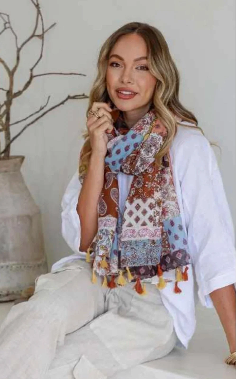 Paisley Multi Patterned Scarf / with Tassels -Retro Glamour