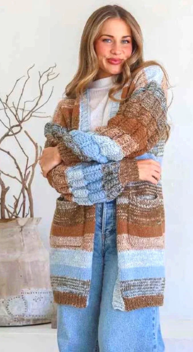 Chocolate Blue Striped Knitted Cardigan (Size S/M)-Retro Glamour
