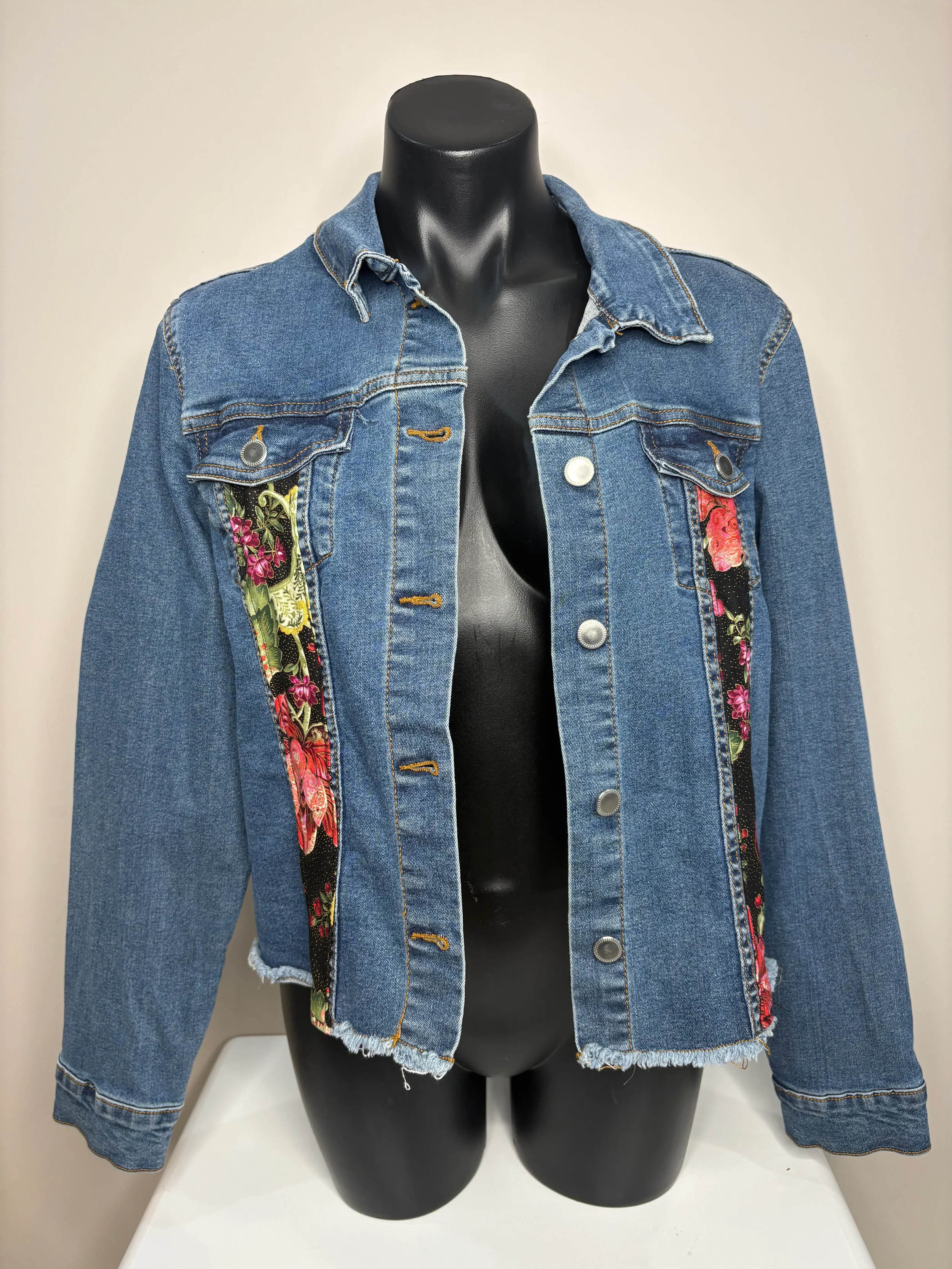 Floral Upcycled Crossroads Patchwork Denim Jacket (Size 18)- Boho