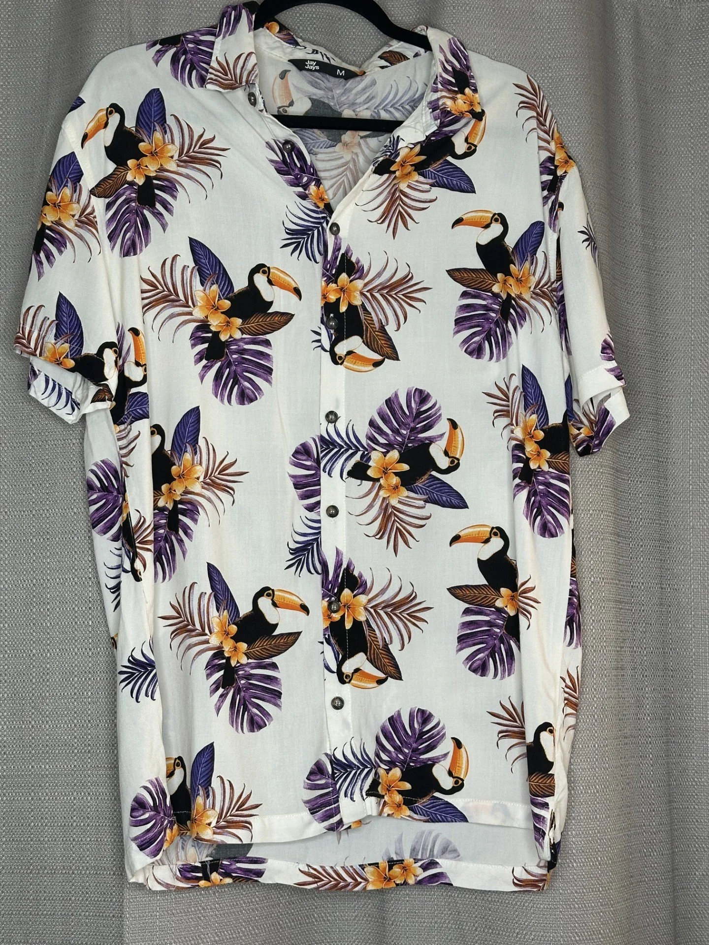 ‘Jay Jays' White Toucan Print Button Up Shirt (Size M)