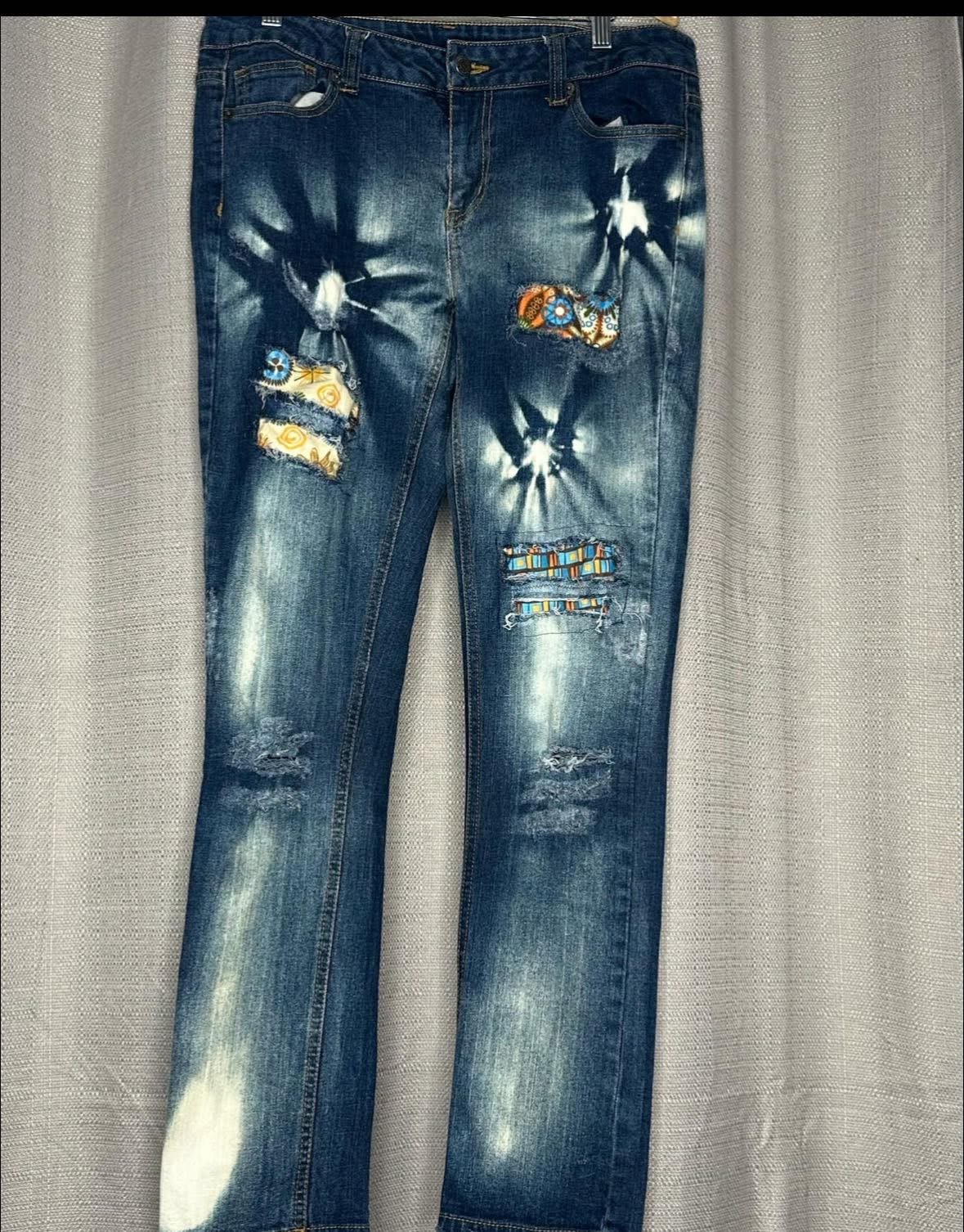 Tie Dyed Upcycled Patchwork Jeans - Sustainable Boho (Size 14)