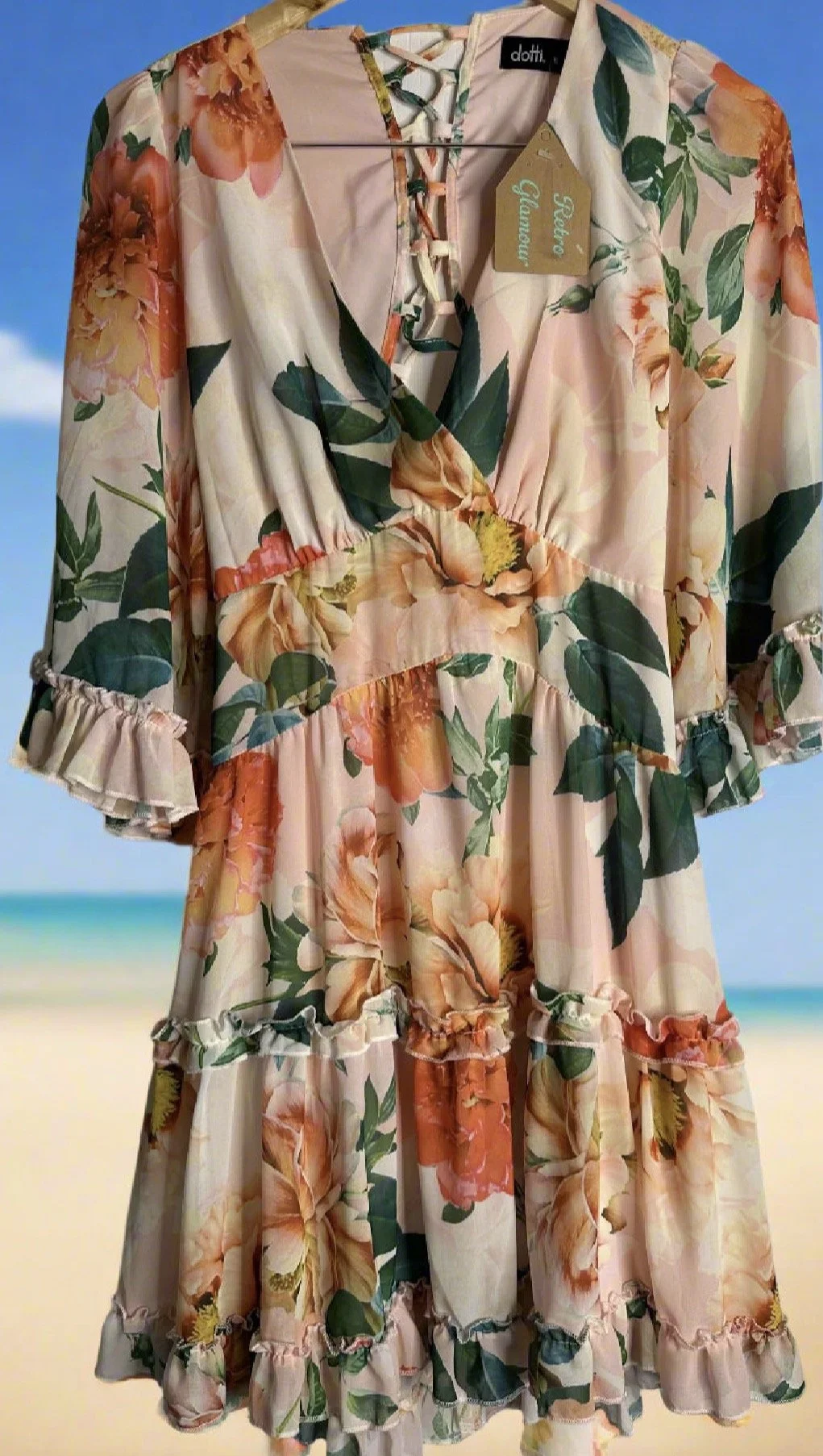 Floral Dress - Bright Orange/ Green - Feminine Casual (Size 10)