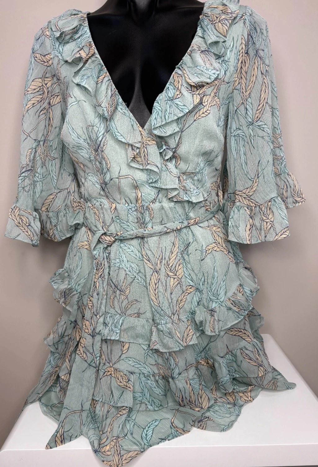 Mint Patterned Ruffle Dress - Fresh Modern (Size 10)