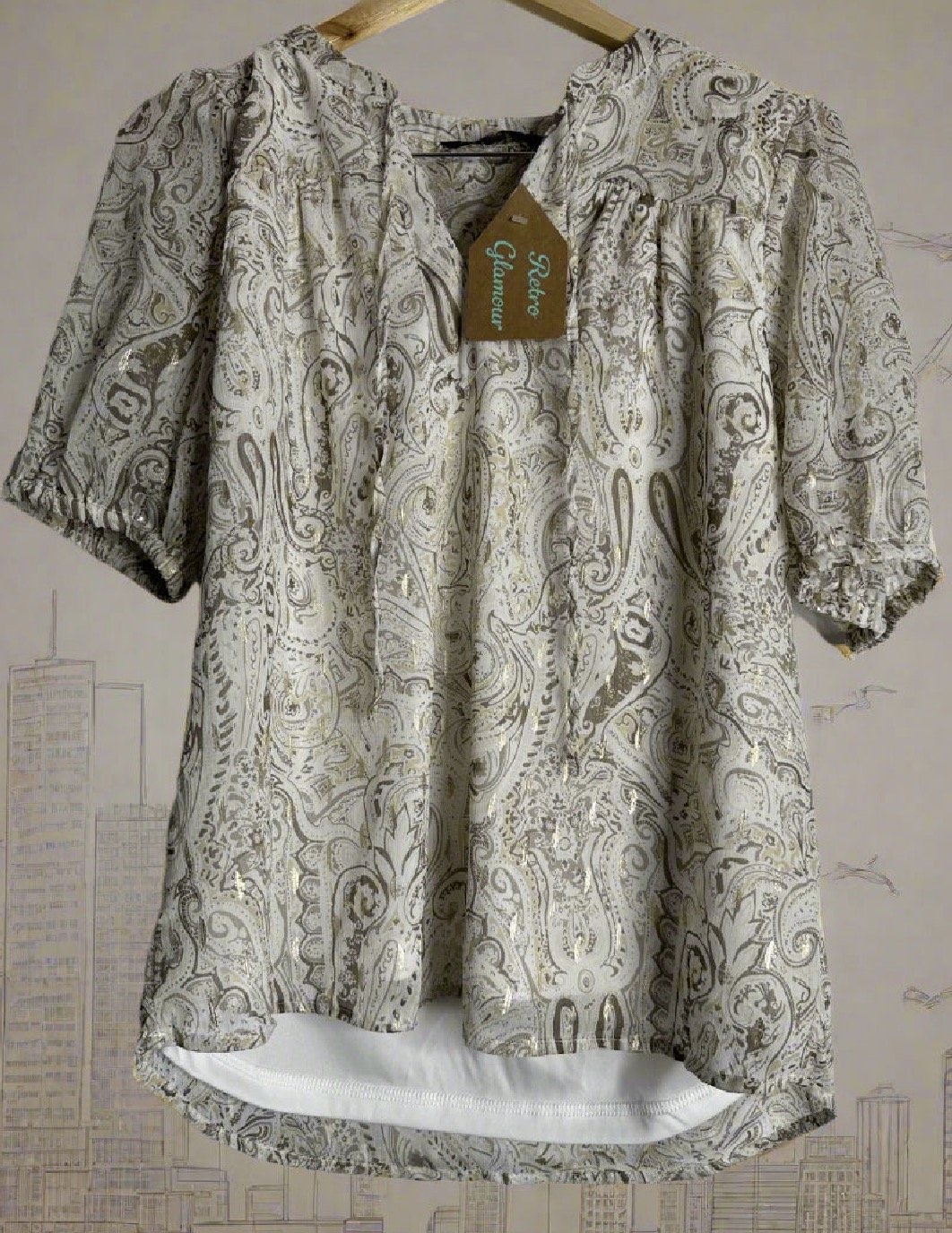 White Paisley Blouse - Classic Print (Size 12)