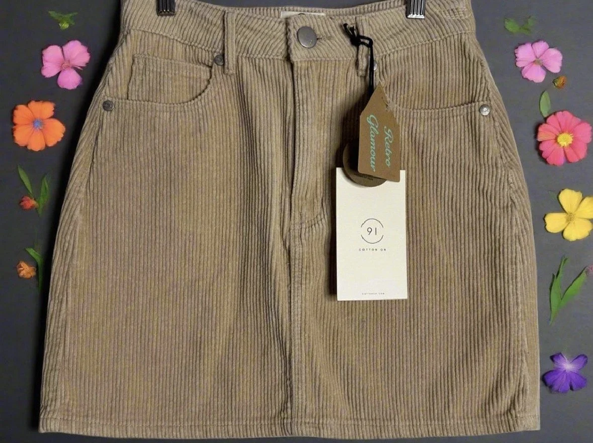 Cream Corduroy Skirt - Neutral Classic (Size 8)