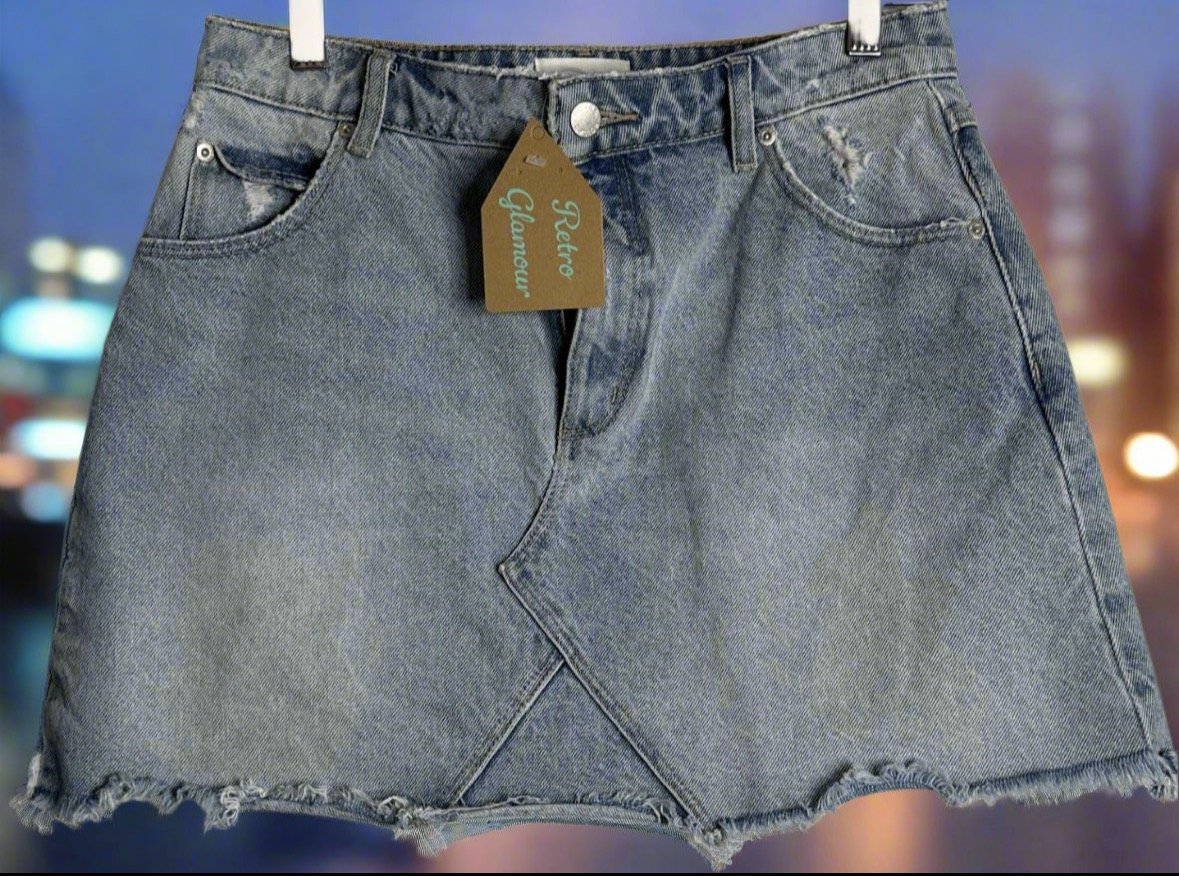 Denim Skirt - Classic  Distressed Rolla Casual Style (Size 14)