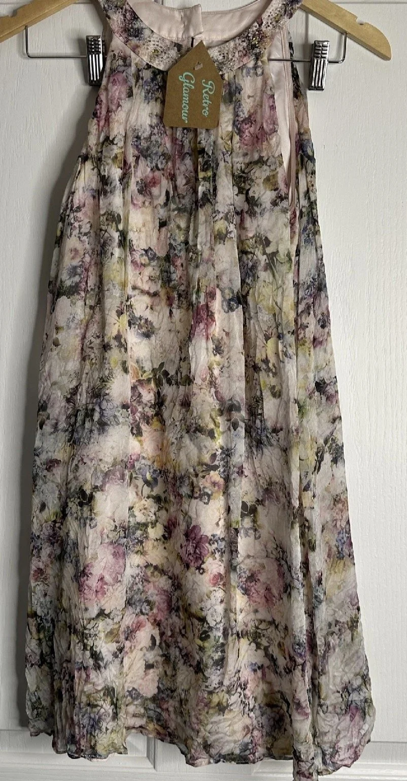 Purple Floral Halter Neck Blouse - Feminine Pretty (Size 12)