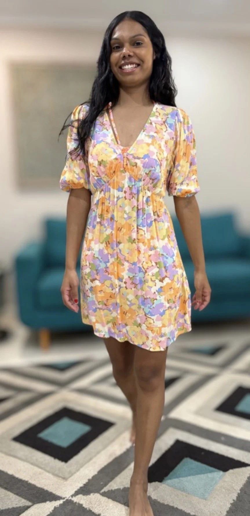 Multi-Coloured Billabong  Floral Dress - Vibrant Boho (size XS)