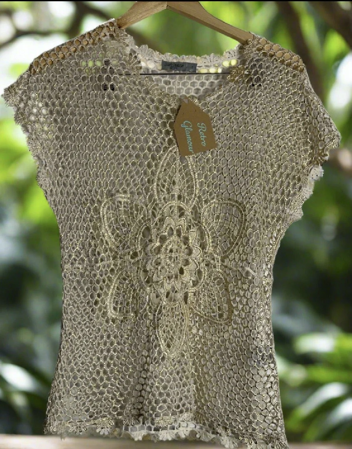 Gold Lace Net Blouse - Elegant Luxe (Size 10)