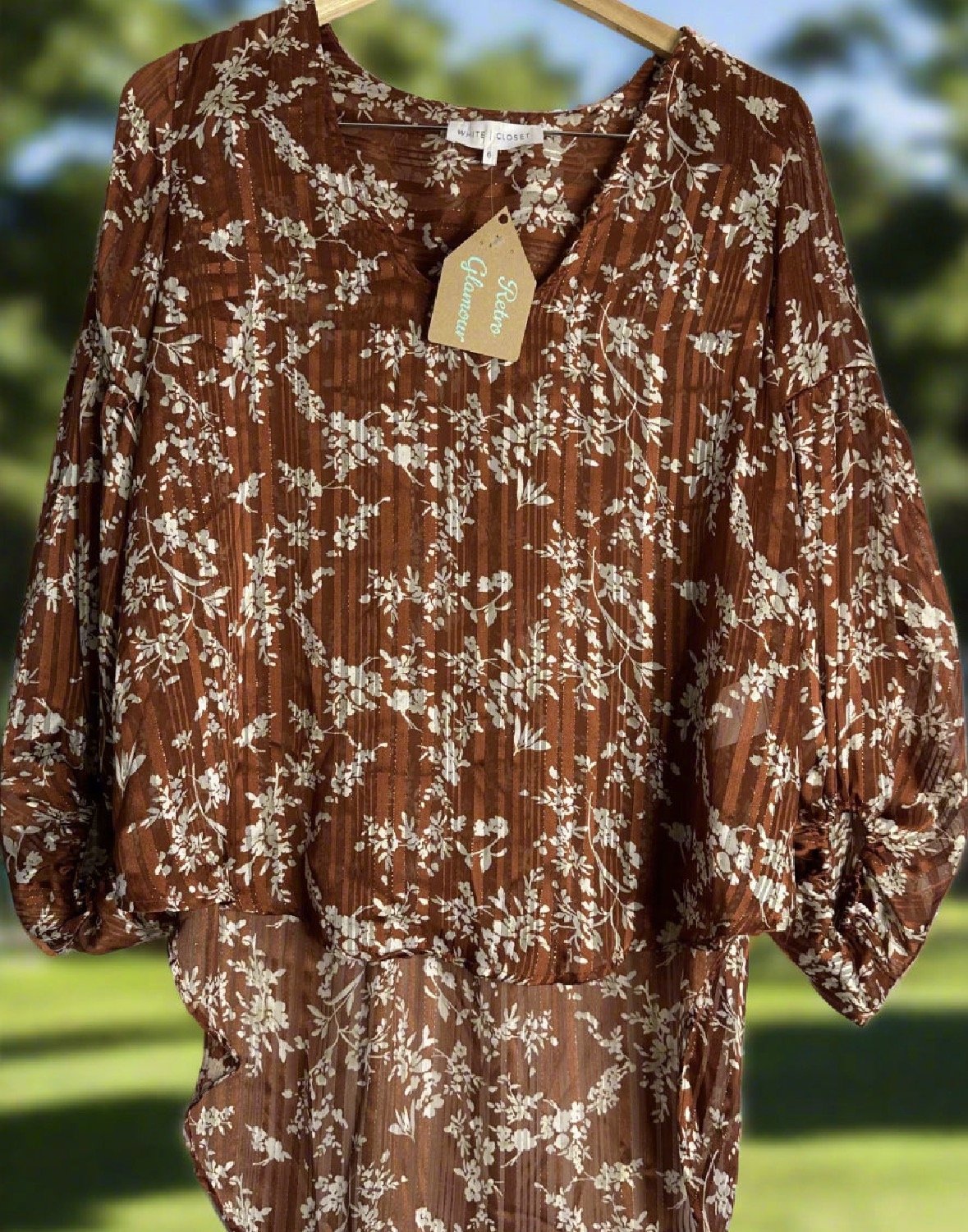 Rust Coloured Floral Hi Lo Blouse - Warm Autumn (Size S)