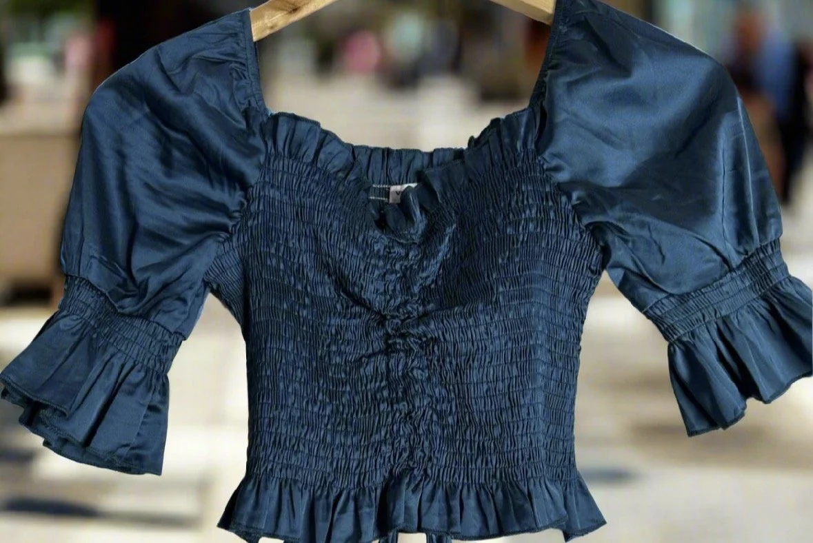 Emerald Green Ruffle Blouse - Elegant Detail (Size S)