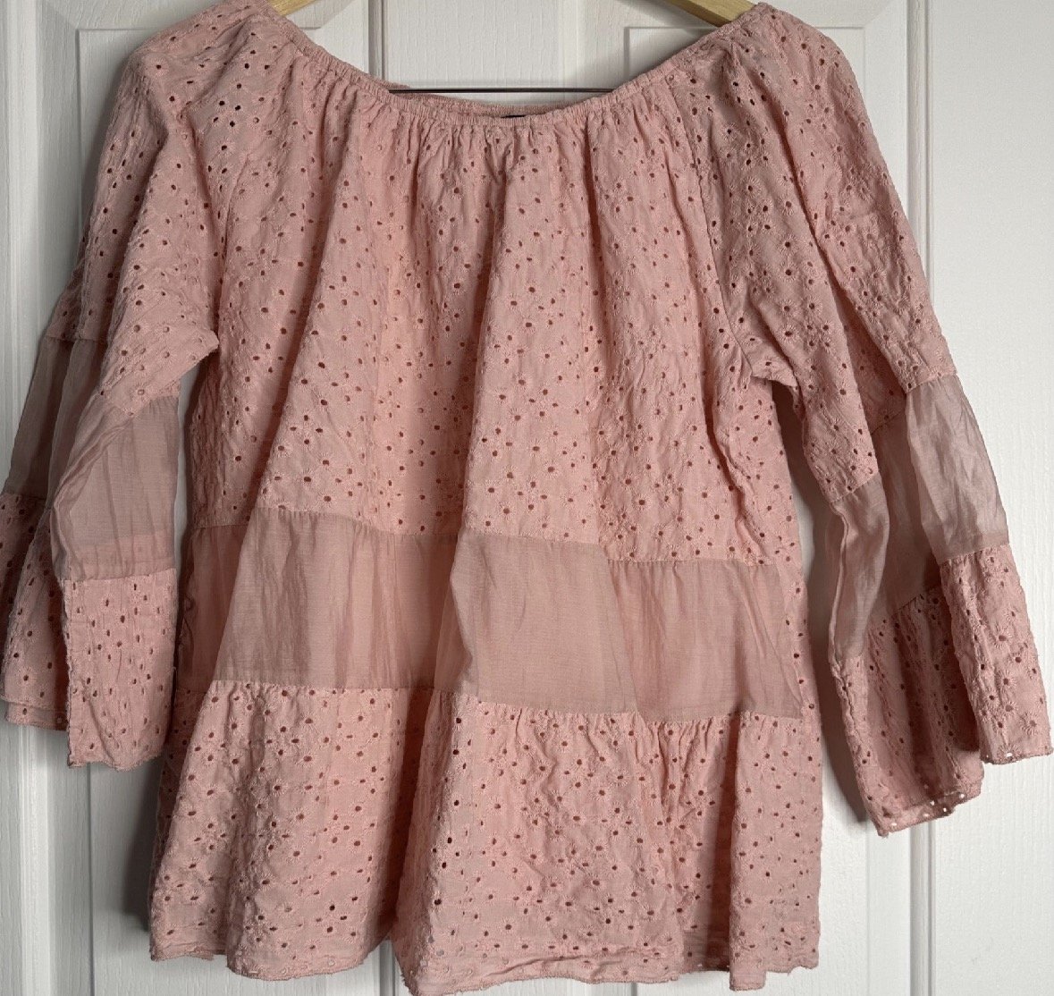 Pink Bell Sleeve Blouse - Feminine Boho (Size 14)
