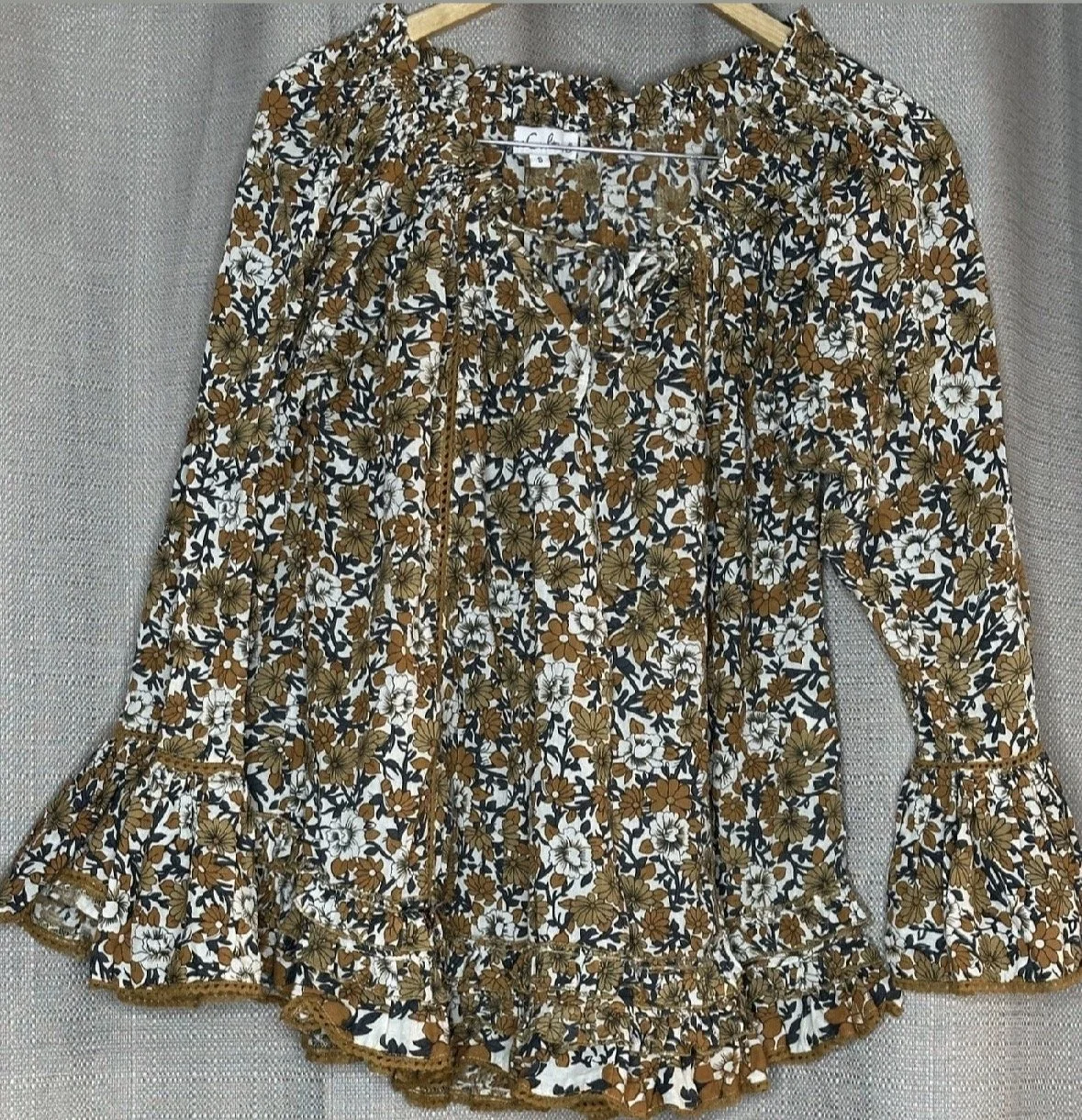 Boho Floral Peplum Blouse  - 'Free Culture' (Size10)