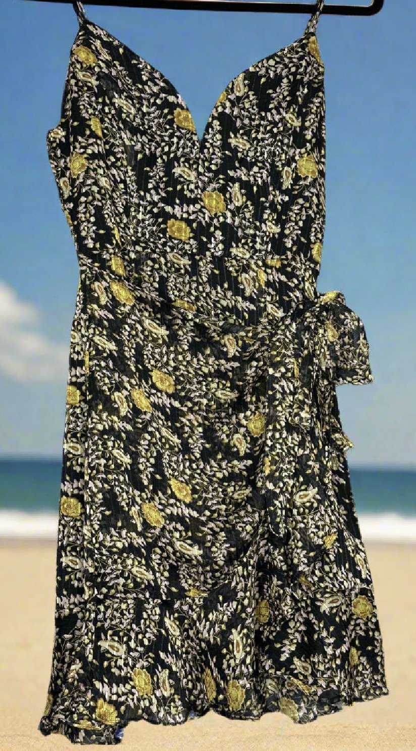 Black Yellow  Strapless Wrap Dress - Bold Contrast (Size 8)