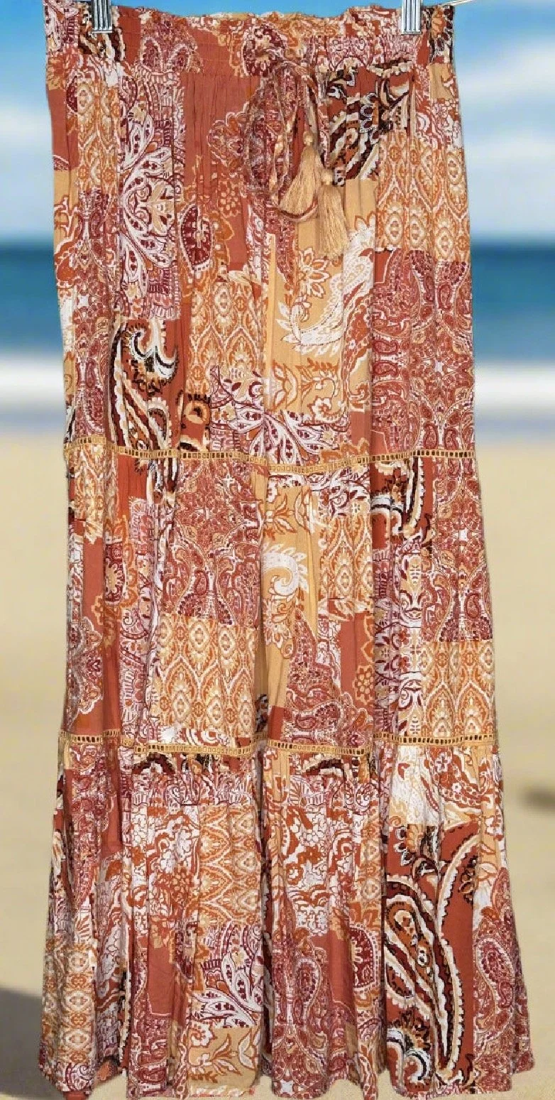 'Rockmans' Apricot Maxi Skirt- (Size 8)