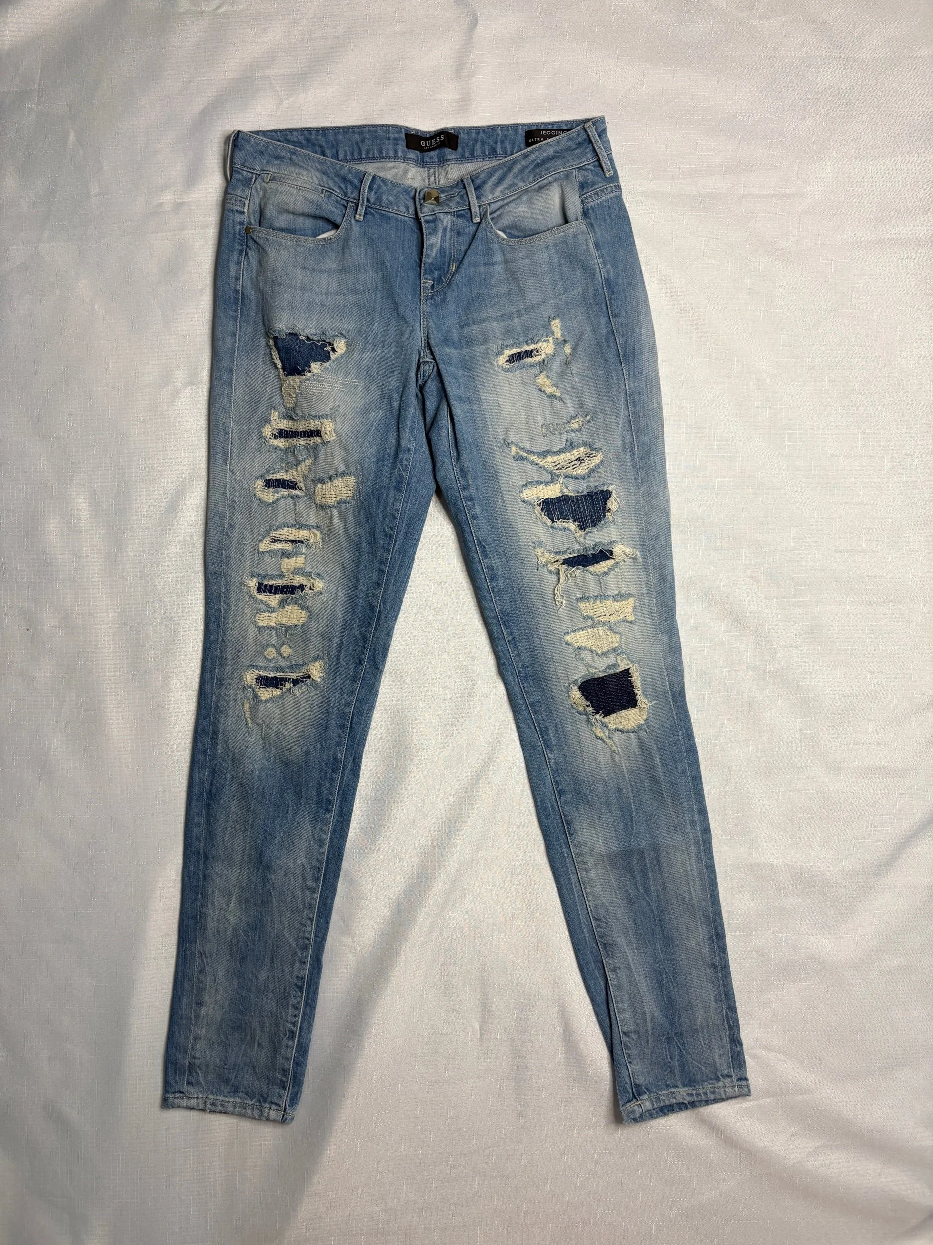 'Guess' Straight Leg Distressed Jeans - Boho Casual (Size 8)