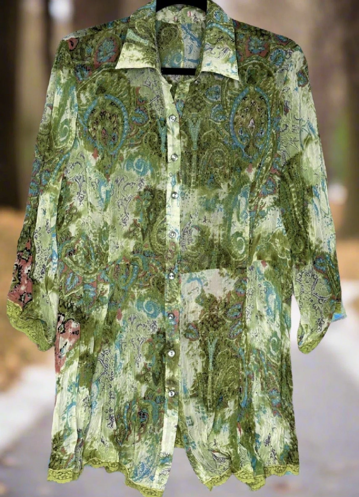 Vintage Chiffon Green Blouse  (Size 10)