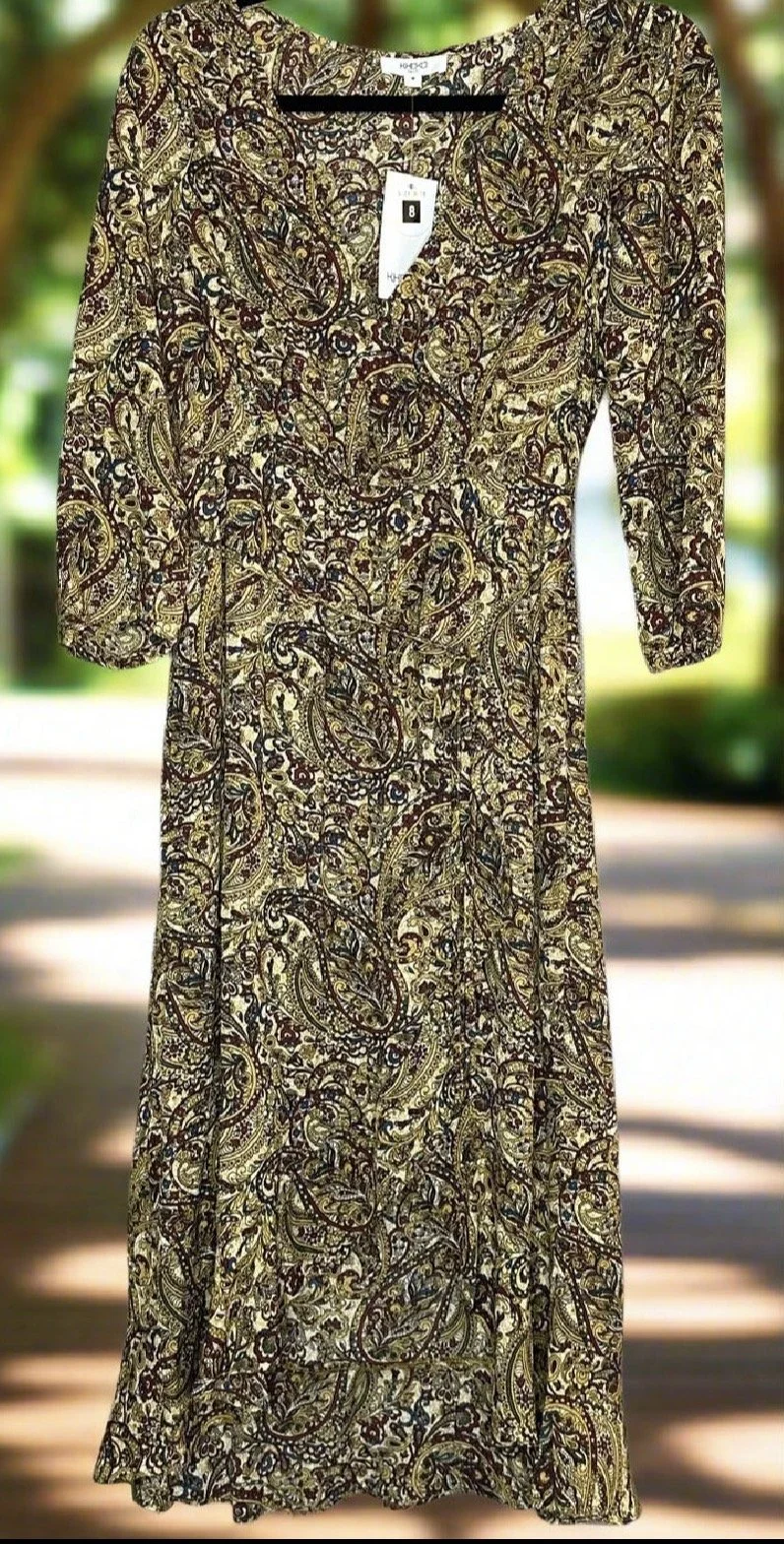 Paisley Bold Print Maxi Dress - Boho Flowing (Size 8)