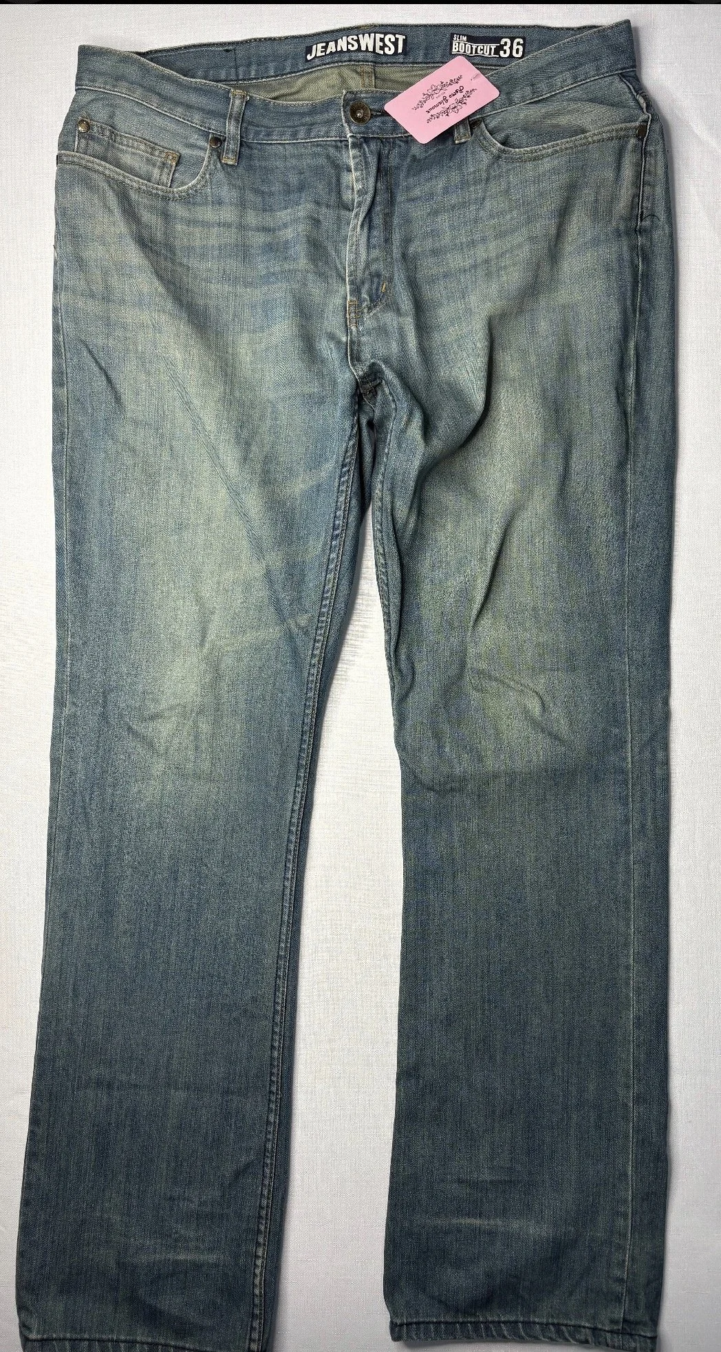 Mens Bootcut Denim Jeans - Faded yellow wash (Size 36)