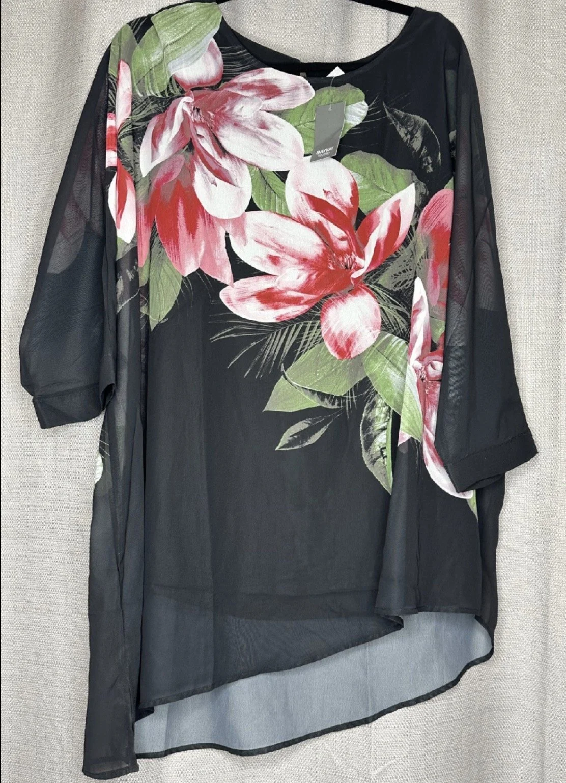 Plus Size Black Chiffon layered Floral Blouse - Boho chic (Size 18)