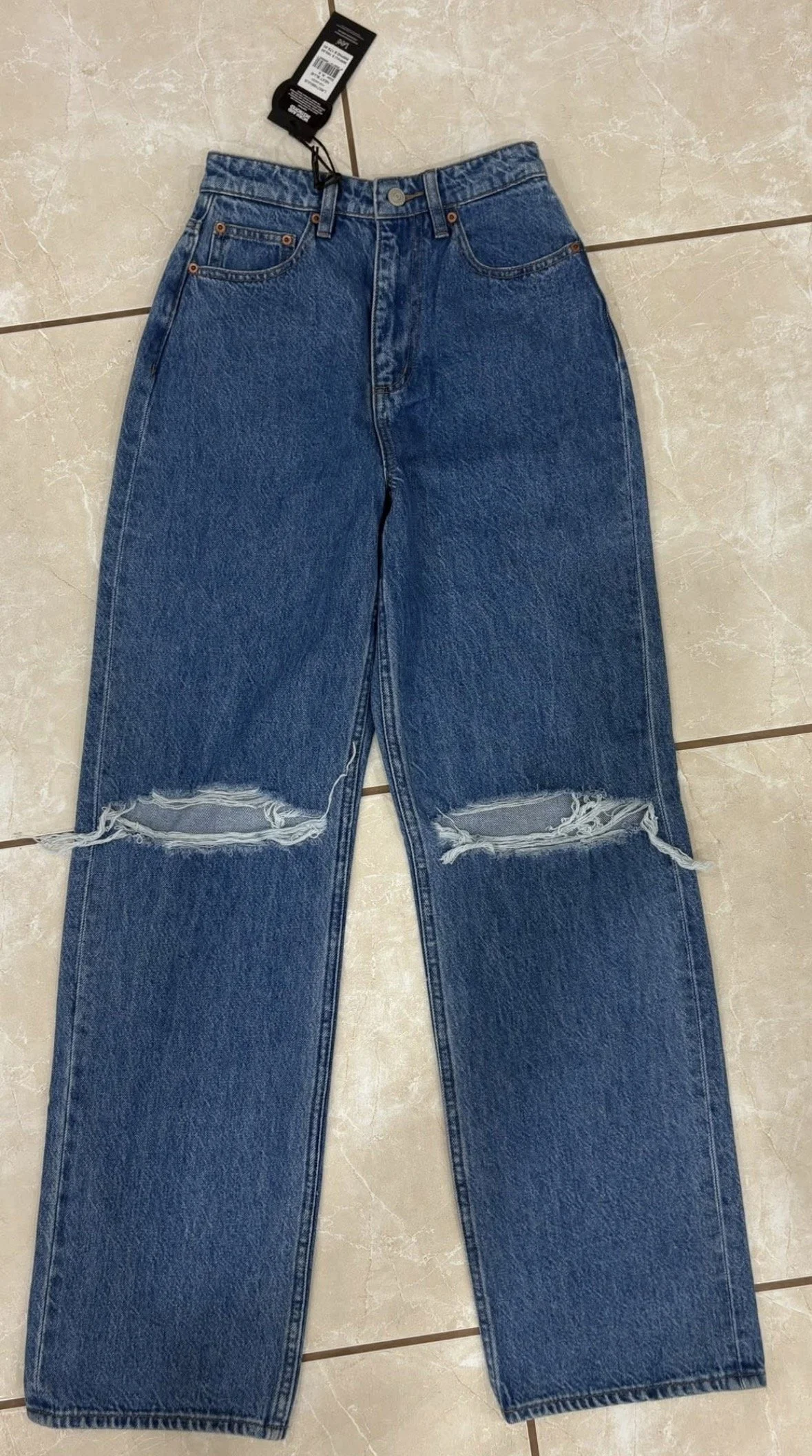 “Lee” High Baggy Distressed Relaxed Straight leg Jean - Retro -(Size 5 )
