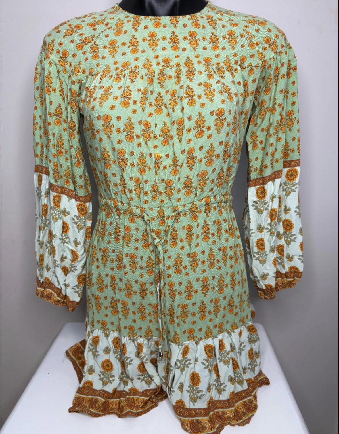 Long Sleeve Boho Skater Dress - Feminine Style (Size S)