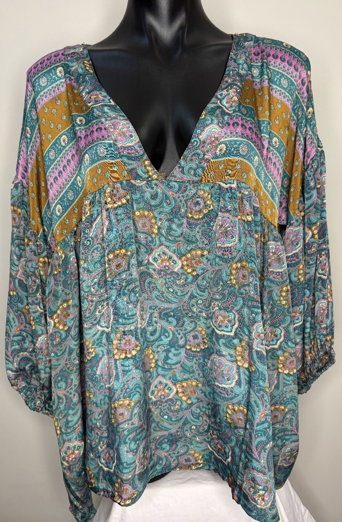Satin Aqua Top - Boho Chic Elegance (Size M)