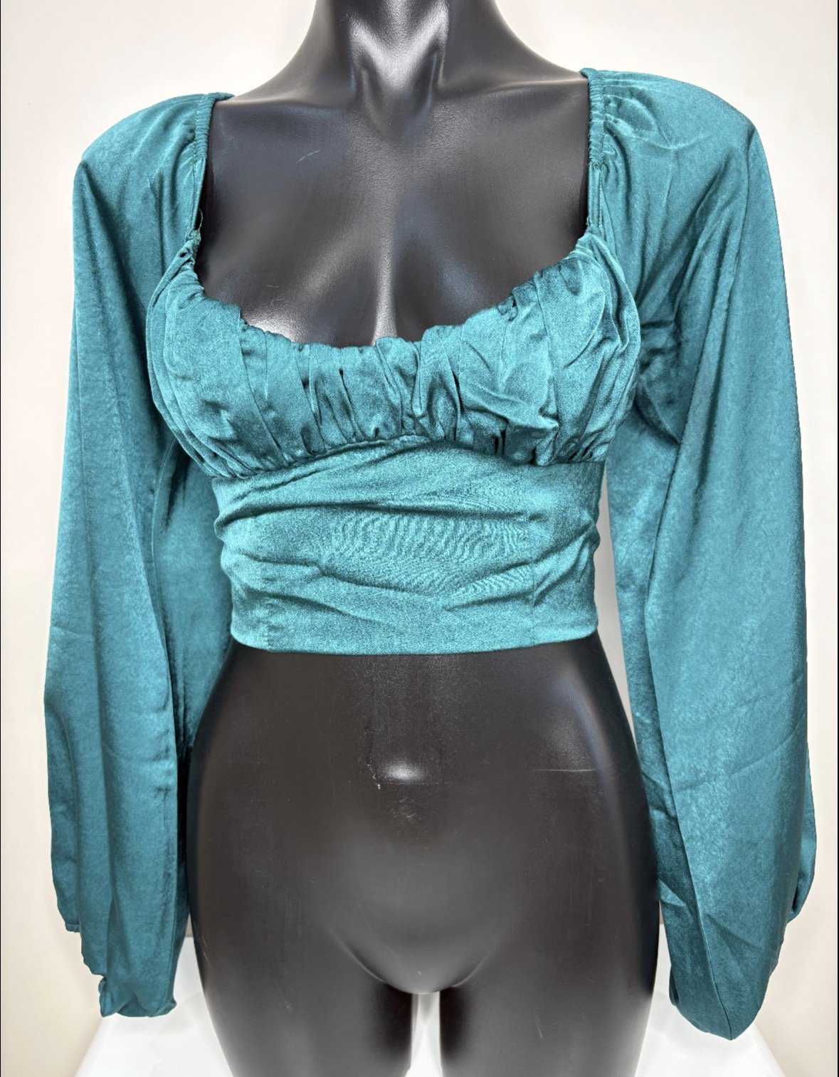 Satin Emerald Green Crop top - Sophisticated Chic (Size 6)