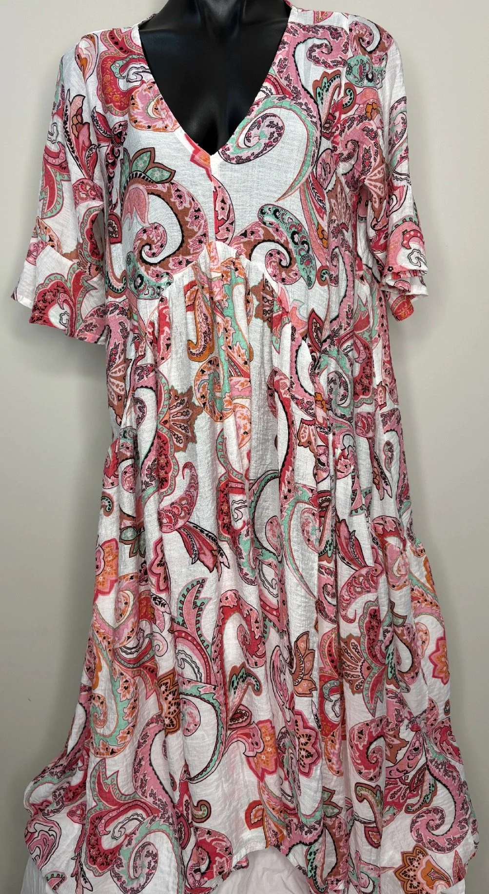 Plus Size Flowy Lolly Pink & Mint Abstract  Maxi Dress - Boho Casual (Size 18)