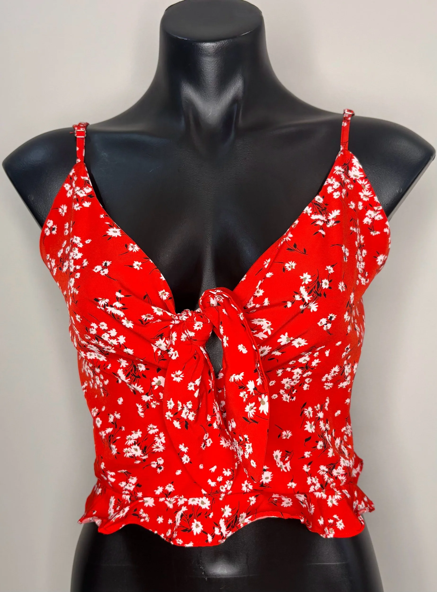Red Floral Crop Tied Tank Top -Country Boho- (Size 10)