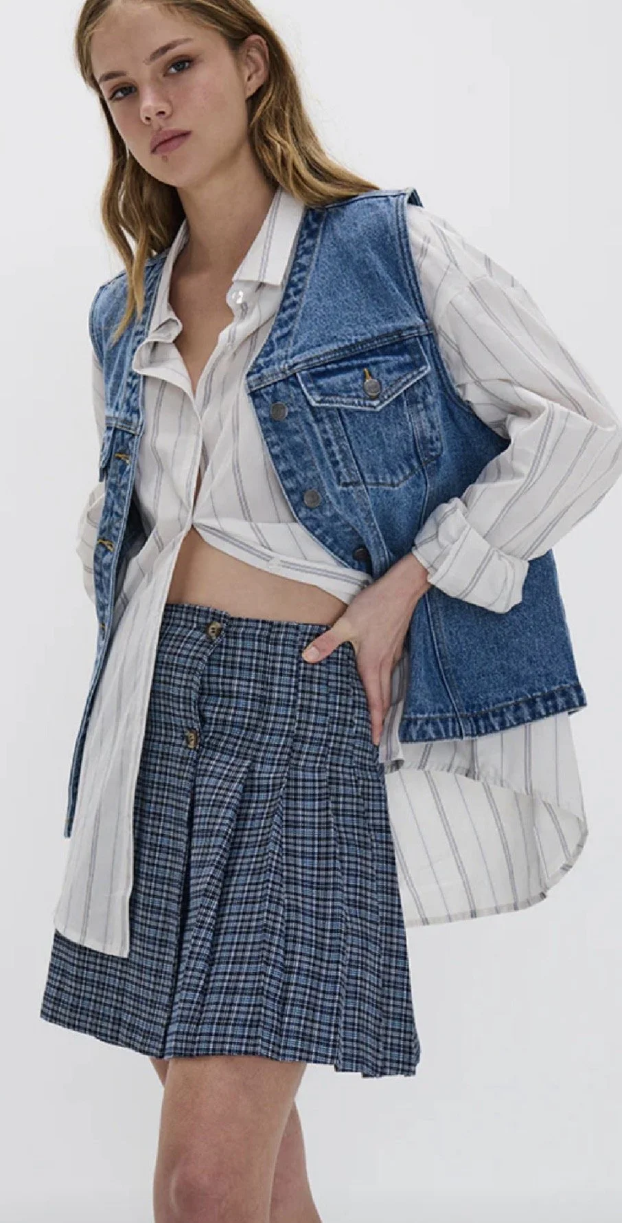 'Ghanda' 'Fairfax' Checkered Pleated Skirt - Casual Chic (Size S)