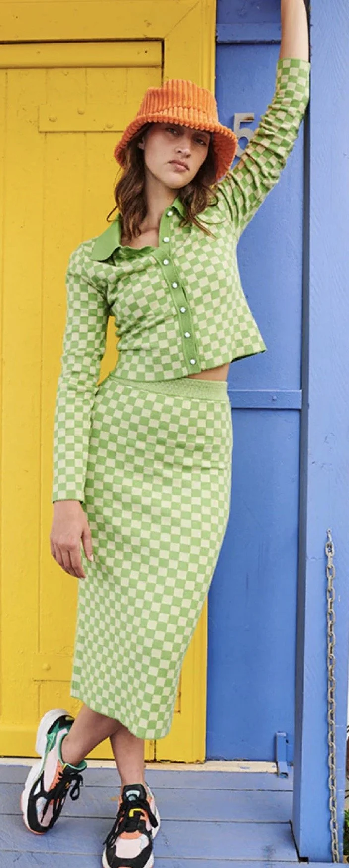 NEW 'Race Knit' Green Checkered Pencil Skirt- Smart Casual (Size XS)