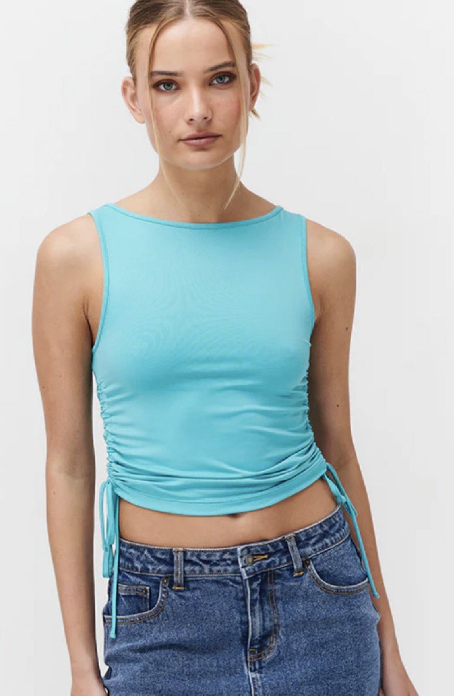 Quinnie Rouched Cyan Tank Top - Smart Casual (Size M)