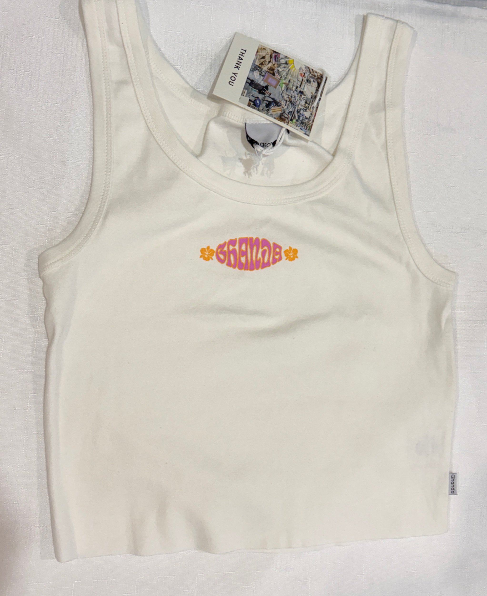 Ghanda Off White Hibiscus Tank Top - Smart Casual (Size 12)