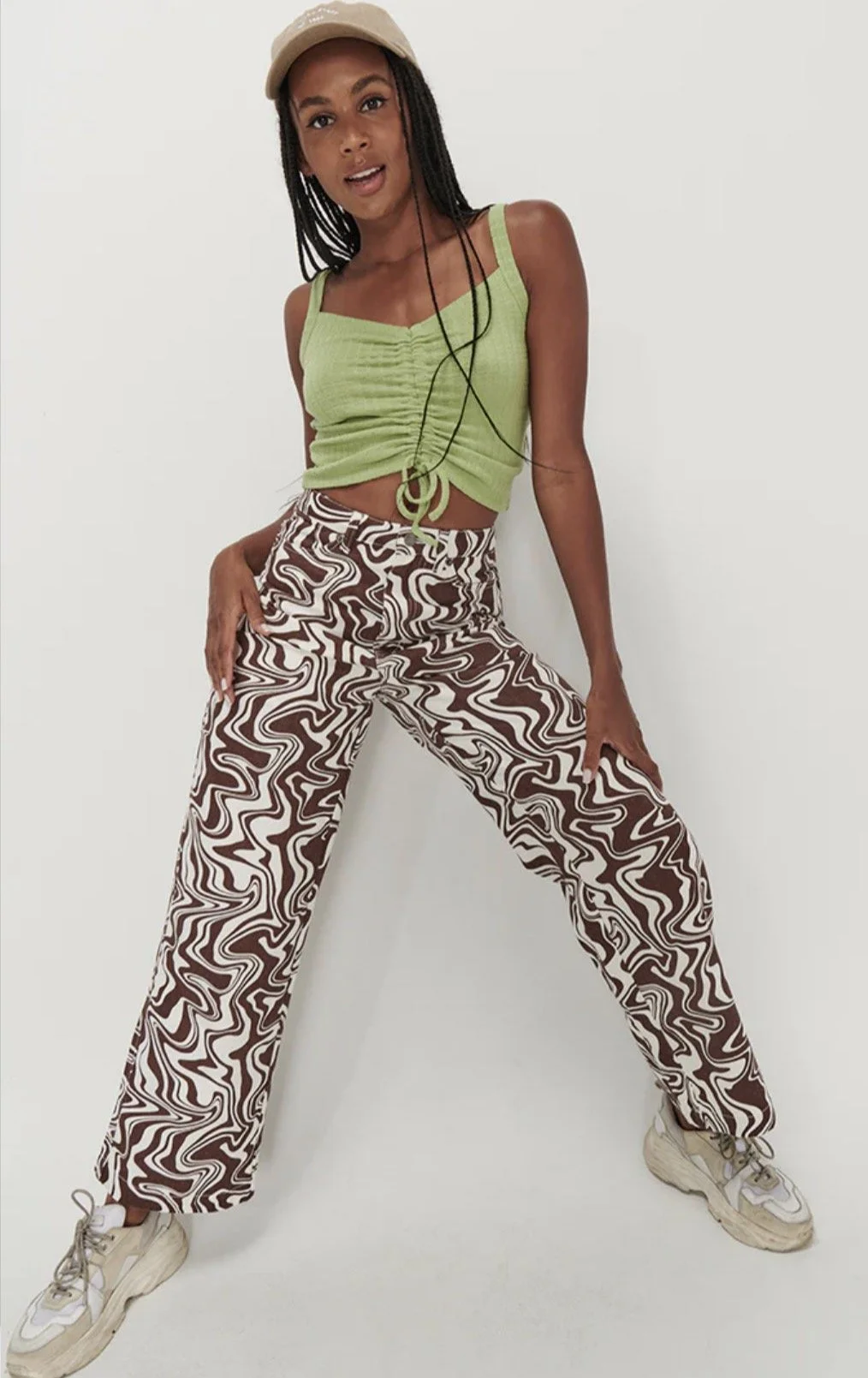'Party' Chocolate Swirl Wide Leg Pants - Y2K Casual (Size 8)