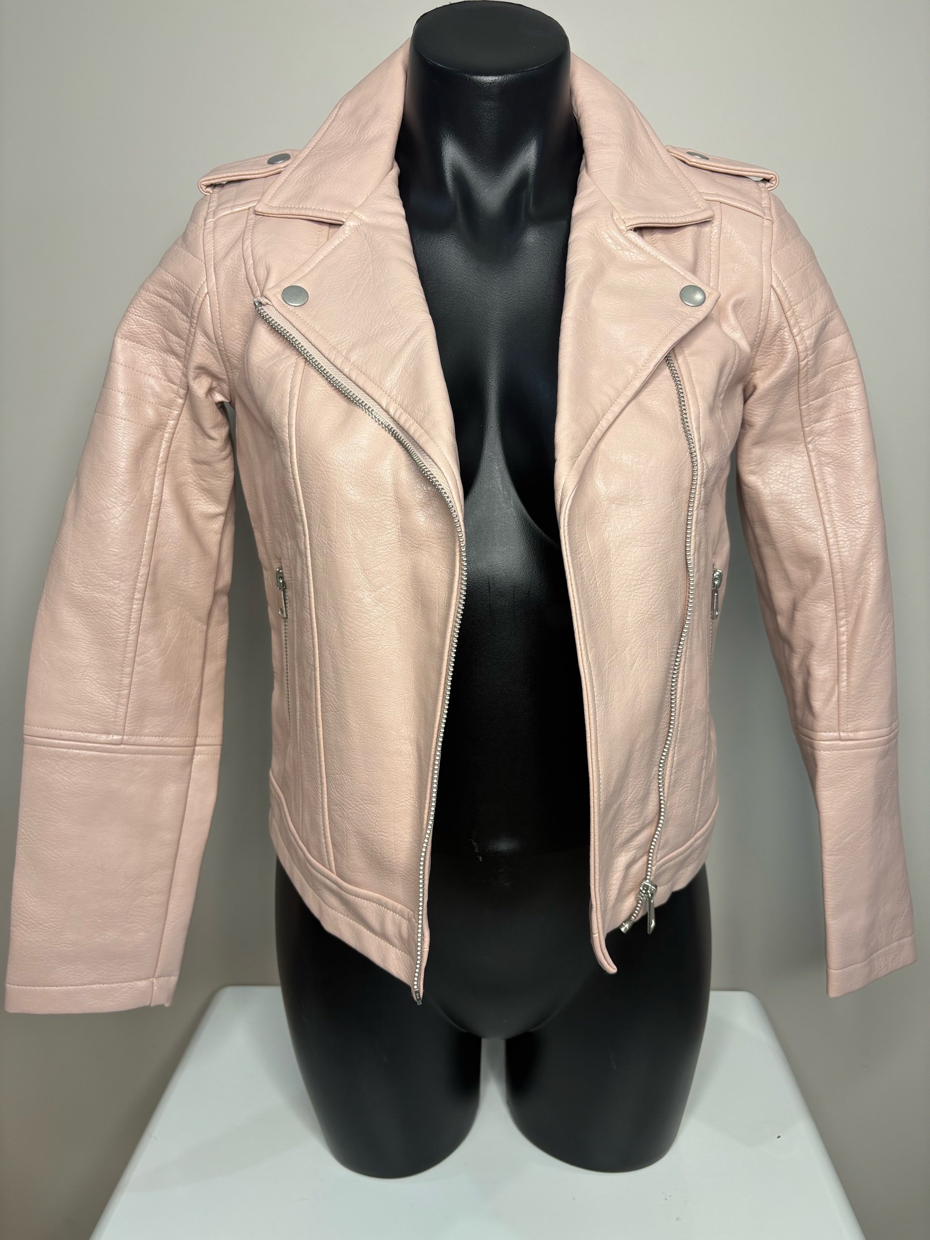 'Tilli' Pink Leather Look Jacket (Size 8)