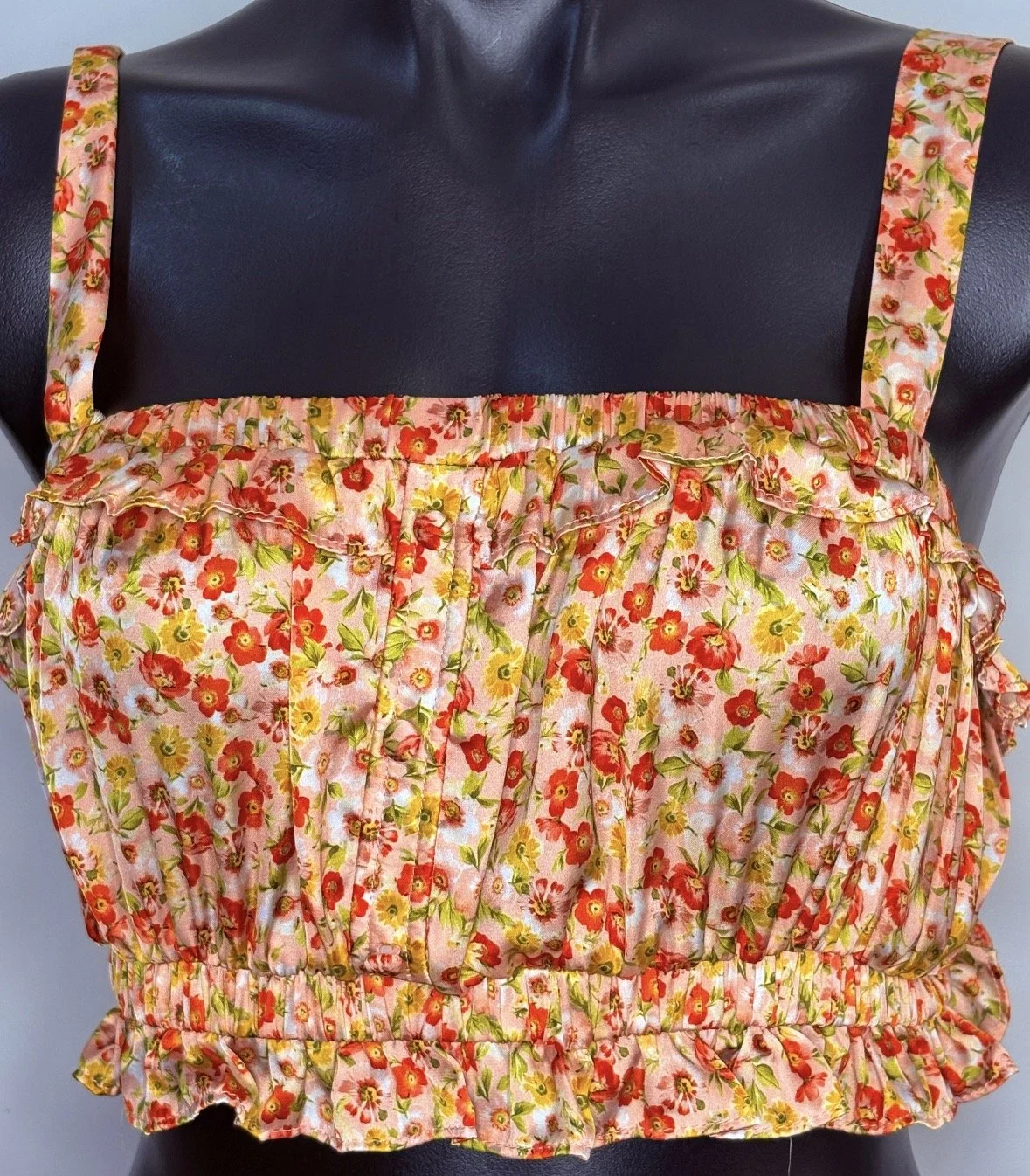 Satin Mini Floral Crop Tank Top -Chic  Casual (Size 8)