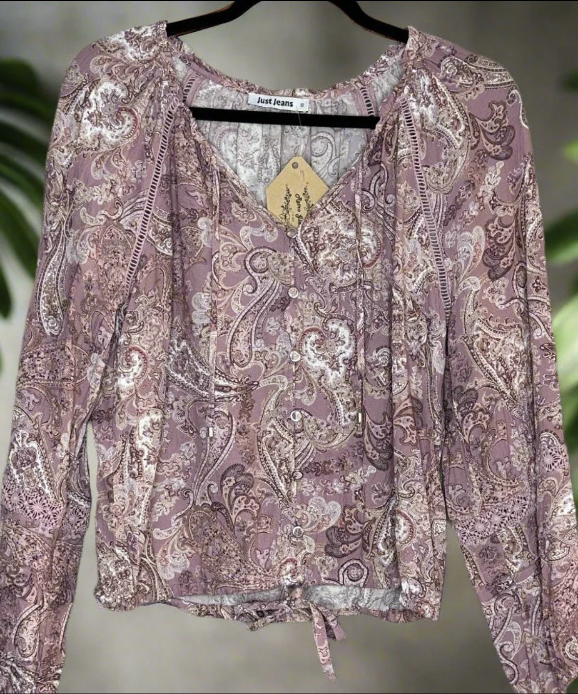 Pale Pink Paisley Long Sleeve Blouse - Smart Casual (Size 8)