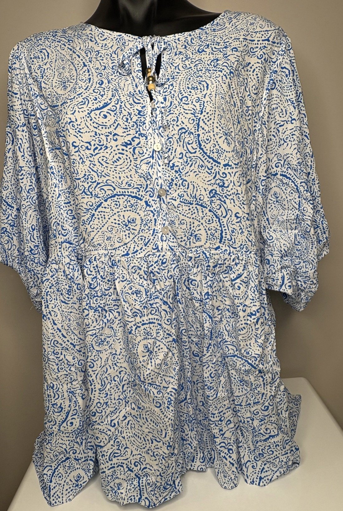 Plus Size Blue Boho Print Blouse - Relaxed Feminine Style (Size 20)